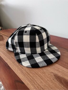 KB Ethos Buffalo Plaid Baseball Cap Black White Checkered Flat Brim Hat Large